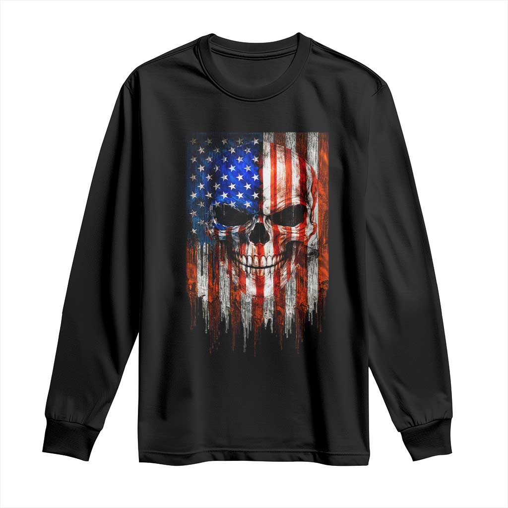 Patriotic Skull American Flag USA Pride Long Sleeve Shirt TS12 Black Print Your Wear