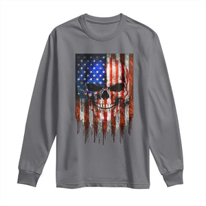 Patriotic Skull American Flag USA Pride Long Sleeve Shirt TS12 Charcoal Print Your Wear