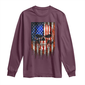 Patriotic Skull American Flag USA Pride Long Sleeve Shirt TS12 Maroon Print Your Wear