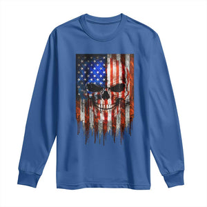 Patriotic Skull American Flag USA Pride Long Sleeve Shirt TS12 Royal Blue Print Your Wear