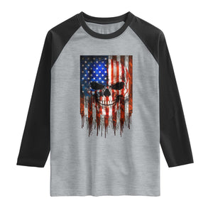Patriotic Skull American Flag USA Pride Raglan Shirt TS12 Heather Gray Black Print Your Wear