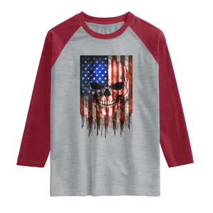 Patriotic Skull American Flag USA Pride Raglan Shirt TS12 Heather Gray Heather Red Print Your Wear