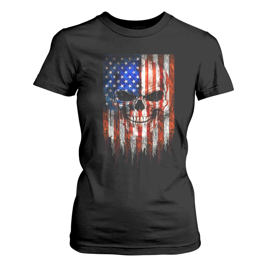 Patriotic Skull American Flag USA Pride T Shirt For Women TS12 Black Print Your Wear