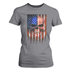 Patriotic Skull American Flag USA Pride T Shirt For Women TS12 Charcoal Print Your Wear