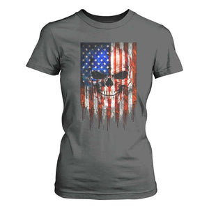 Patriotic Skull American Flag USA Pride T Shirt For Women TS12 Dark Heather Print Your Wear