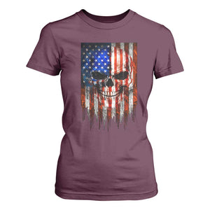 Patriotic Skull American Flag USA Pride T Shirt For Women TS12 Maroon Print Your Wear