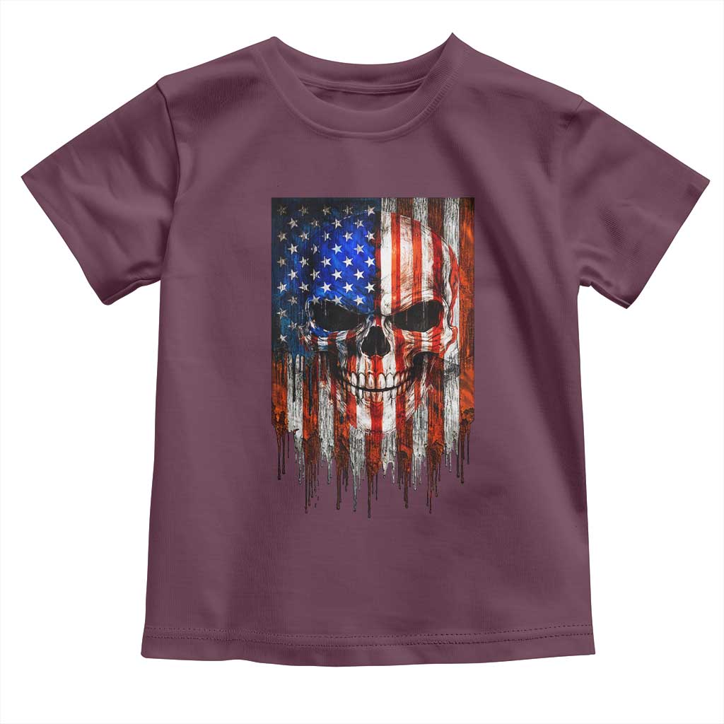 Patriotic Skull American Flag USA Pride Toddler T Shirt TS12 Maroon Print Your Wear