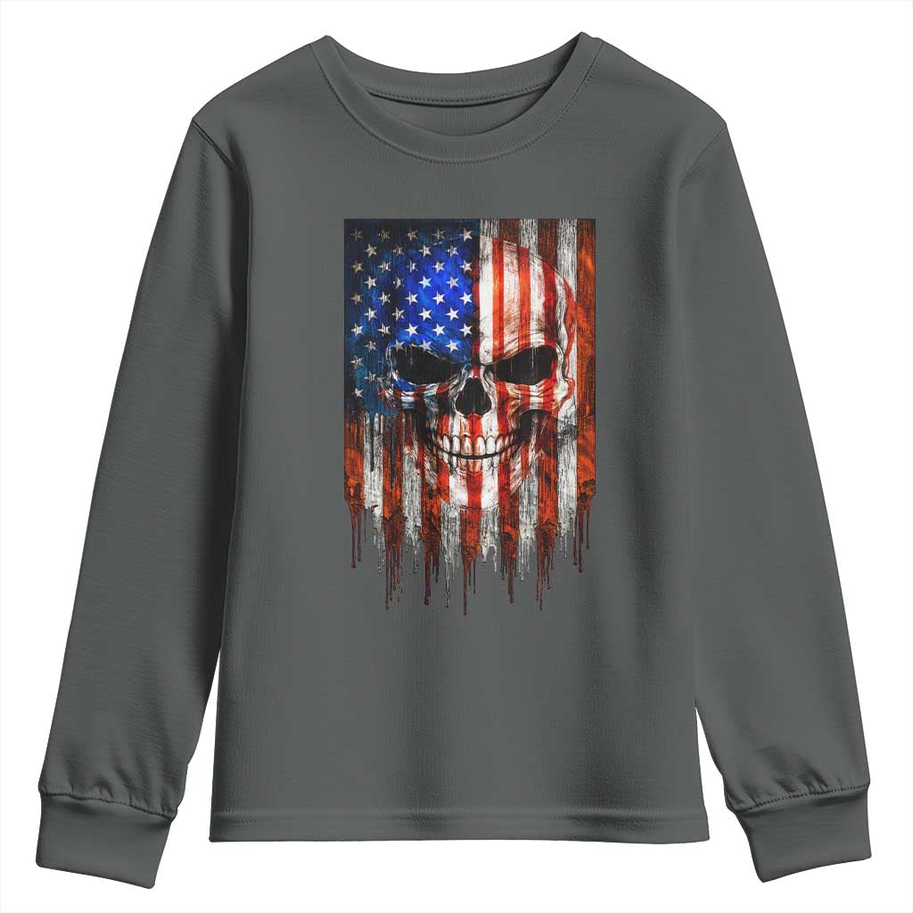 Patriotic Skull American Flag USA Pride Youth Sweatshirt TS12 Dark Heather Print Your Wear