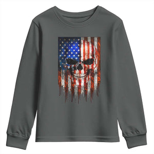 Patriotic Skull American Flag USA Pride Youth Sweatshirt TS12 Dark Heather Print Your Wear