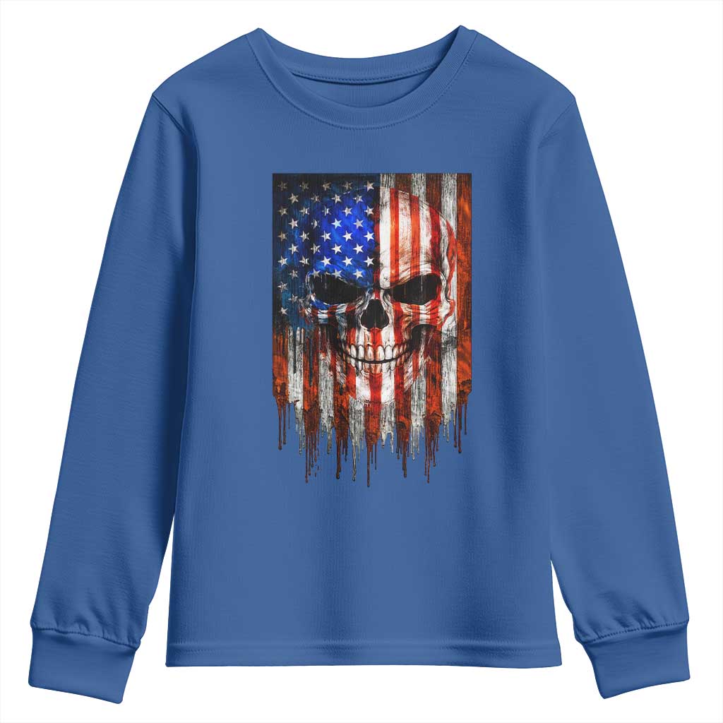 Patriotic Skull American Flag USA Pride Youth Sweatshirt TS12 Royal Blue Print Your Wear
