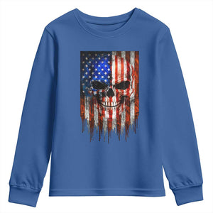 Patriotic Skull American Flag USA Pride Youth Sweatshirt TS12 Royal Blue Print Your Wear