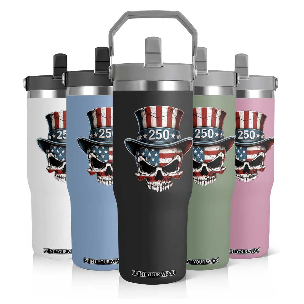 American Flag Skull Patriotic Pride Flip Straw Tumbler USA 250 Anniversary TS12 Print Your Wear