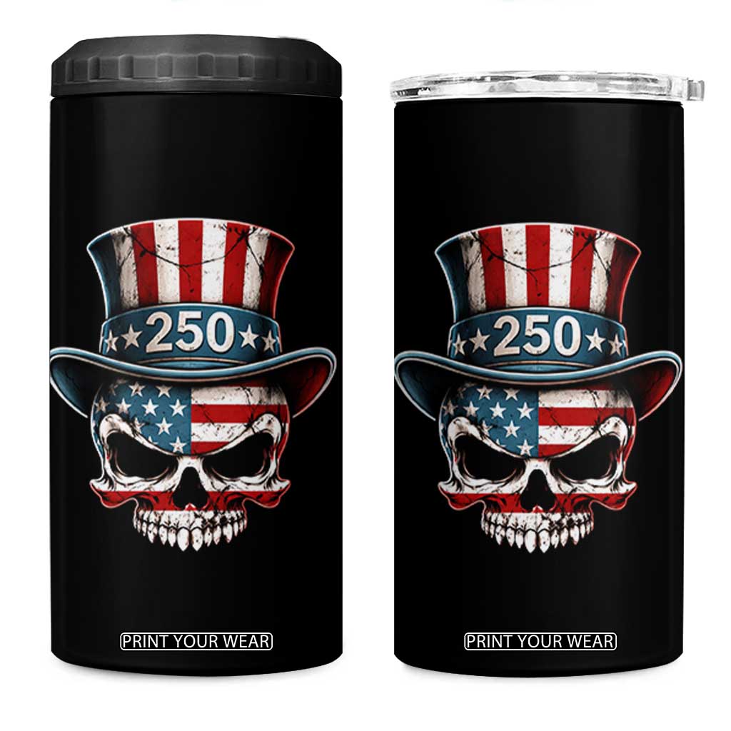 American Flag Skull Patriotic Pride 4 in 1 Can Cooler Tumbler USA 250 Anniversary TS12 One Size: 16 oz Black Print Your Wear