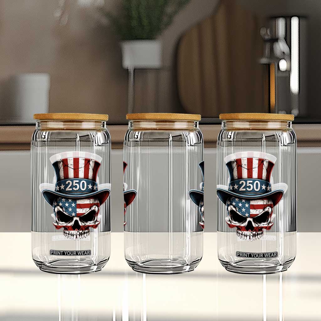 American Flag Skull Patriotic Pride Glass Can USA 250 Anniversary TS12 Print Your Wear