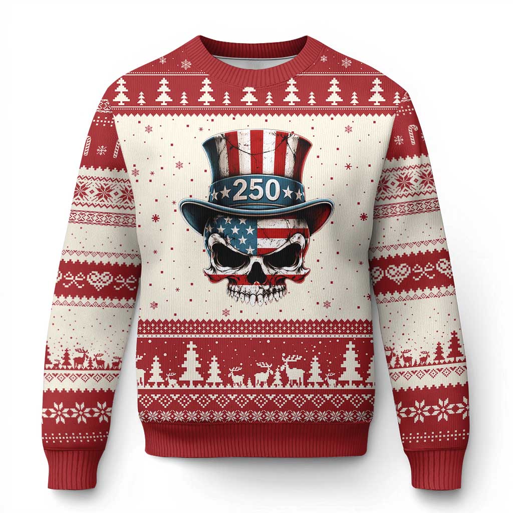 American Flag Skull Patriotic Pride Ugly Christmas Sweater USA 250 Anniversary TS12 Beige Red Print Your Wear