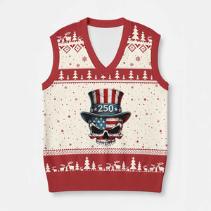 American Flag Skull Patriotic Pride V-Neck Knit Sweater Vest USA 250 Anniversary TS12 Beige Red Print Your Wear