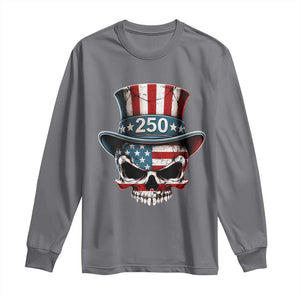 American Flag Skull Patriotic Pride Long Sleeve Shirt USA 250 Anniversary TS12 Charcoal Print Your Wear