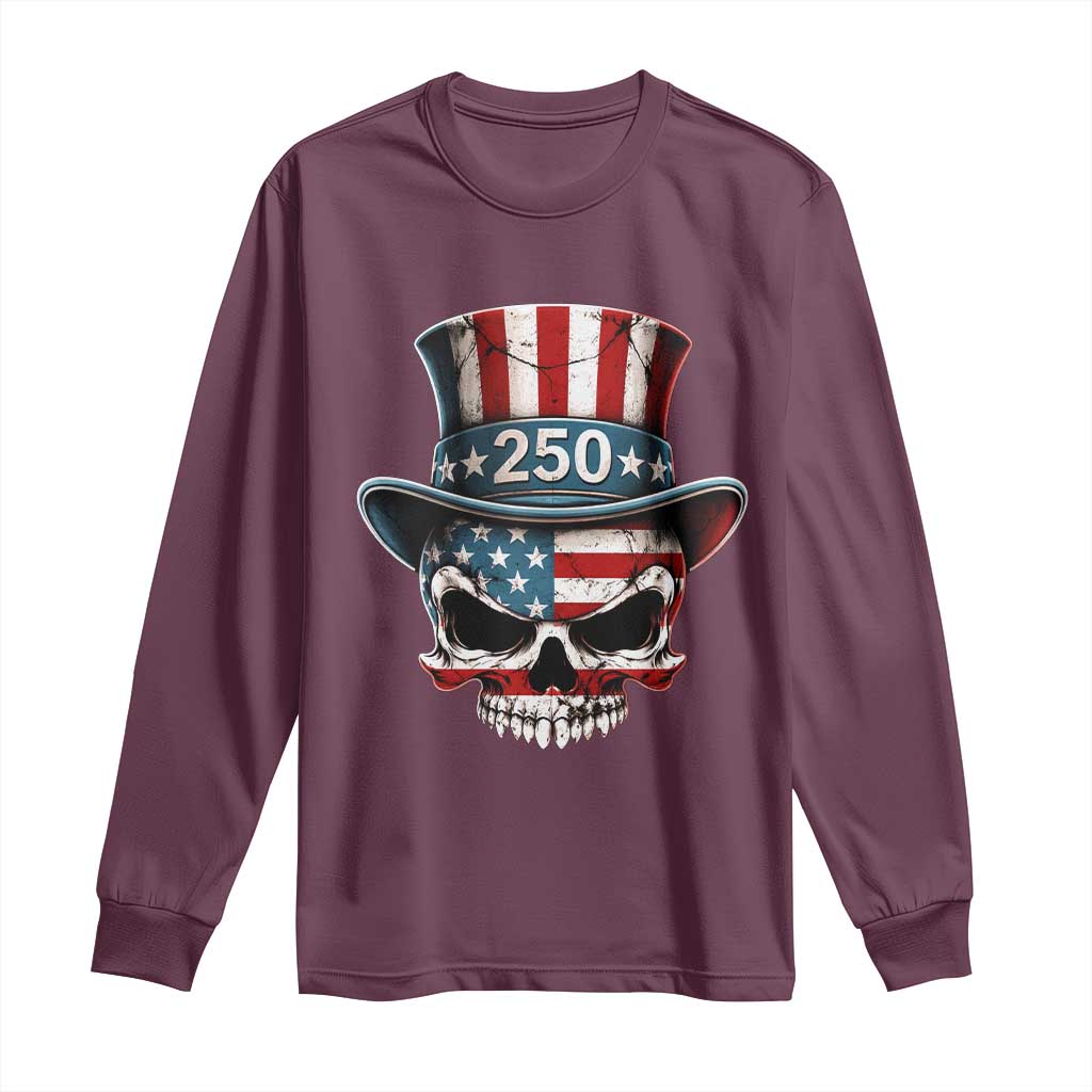 American Flag Skull Patriotic Pride Long Sleeve Shirt USA 250 Anniversary TS12 Maroon Print Your Wear