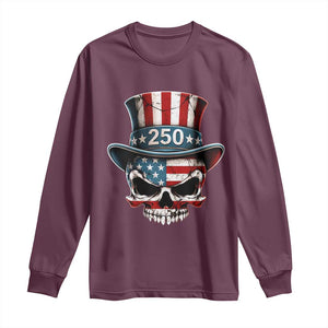 American Flag Skull Patriotic Pride Long Sleeve Shirt USA 250 Anniversary TS12 Maroon Print Your Wear