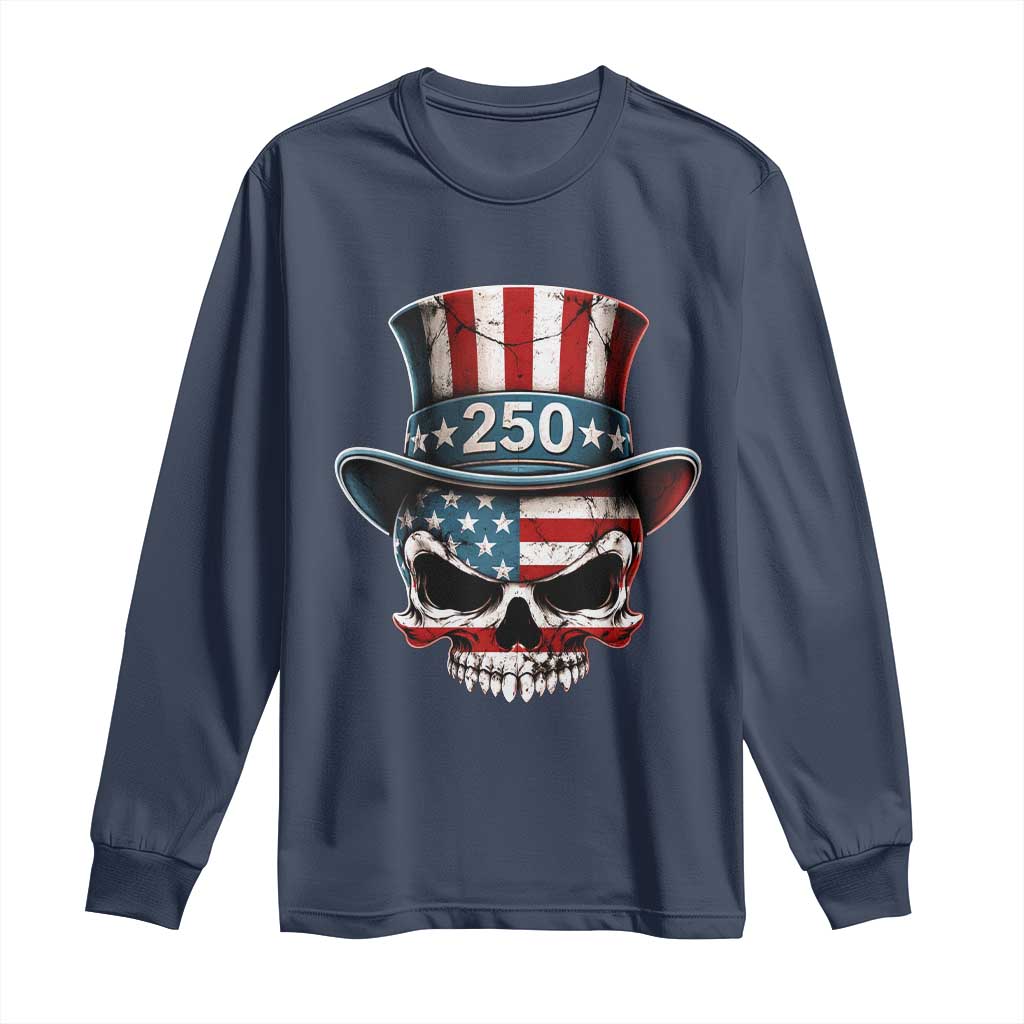 American Flag Skull Patriotic Pride Long Sleeve Shirt USA 250 Anniversary TS12 Navy Print Your Wear