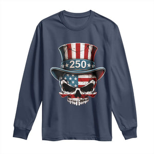 American Flag Skull Patriotic Pride Long Sleeve Shirt USA 250 Anniversary TS12 Navy Print Your Wear