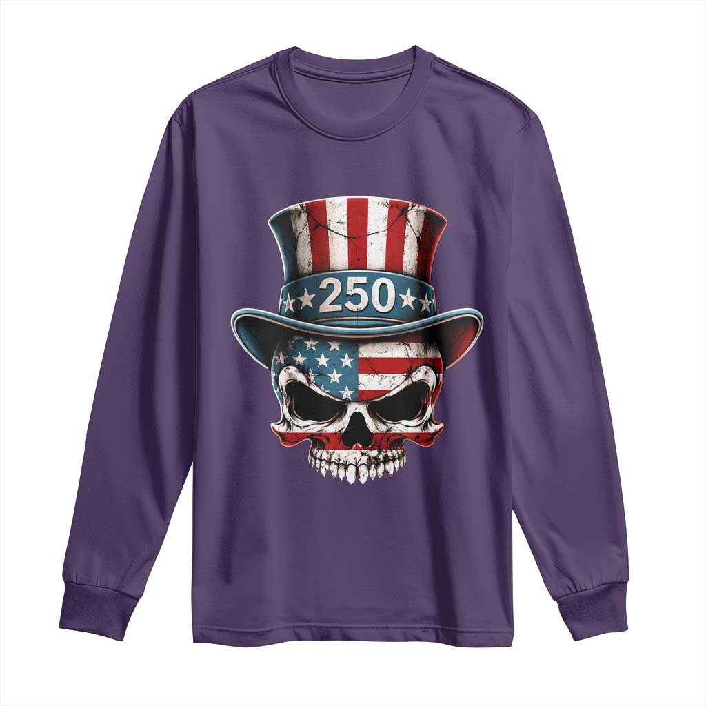 American Flag Skull Patriotic Pride Long Sleeve Shirt USA 250 Anniversary TS12 Purple Print Your Wear