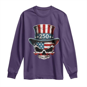 American Flag Skull Patriotic Pride Long Sleeve Shirt USA 250 Anniversary TS12 Purple Print Your Wear