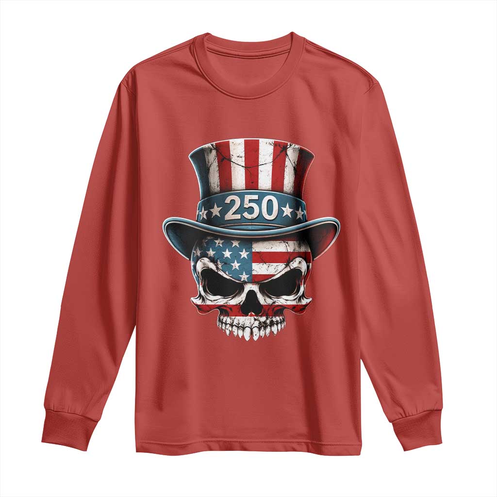 American Flag Skull Patriotic Pride Long Sleeve Shirt USA 250 Anniversary TS12 Red Print Your Wear