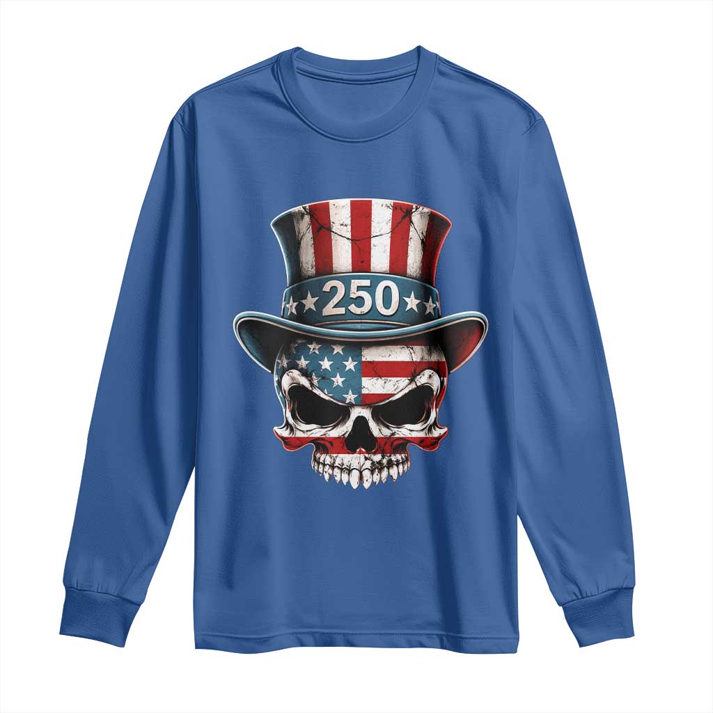 American Flag Skull Patriotic Pride Long Sleeve Shirt USA 250 Anniversary TS12 Royal Blue Print Your Wear