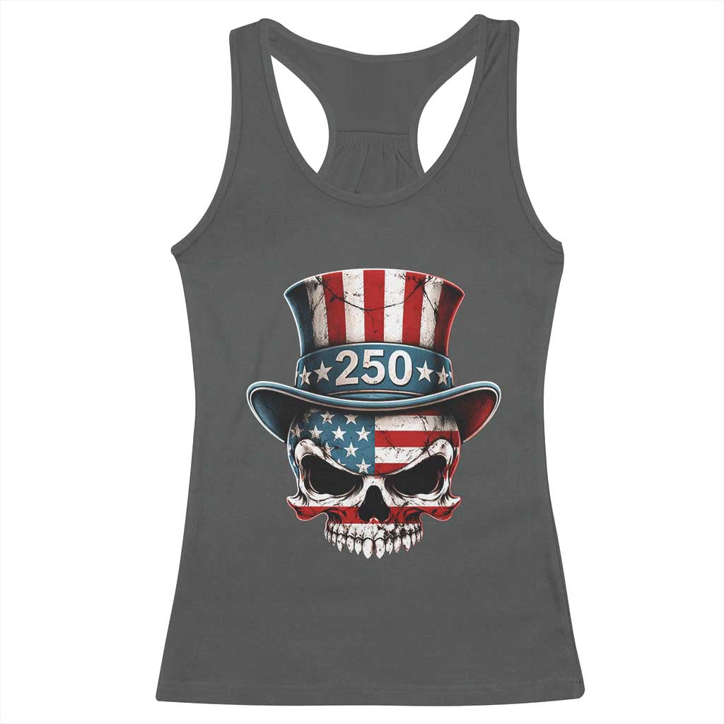American Flag Skull Patriotic Pride Racerback Tank Top USA 250 Anniversary TS12 Dark Heather Print Your Wear