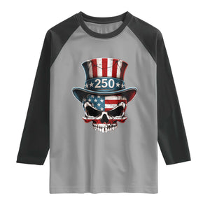 American Flag Skull Patriotic Pride Raglan Shirt USA 250 Anniversary TS12 Sport Gray Black Print Your Wear