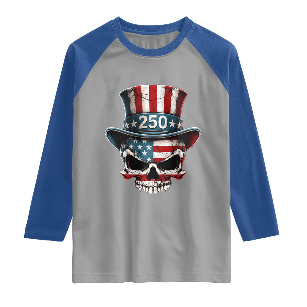 American Flag Skull Patriotic Pride Raglan Shirt USA 250 Anniversary TS12 Sport Gray Royal Print Your Wear