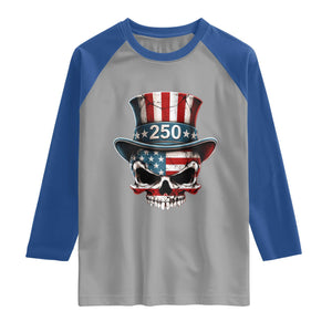 American Flag Skull Patriotic Pride Raglan Shirt USA 250 Anniversary TS12 Sport Gray Royal Print Your Wear