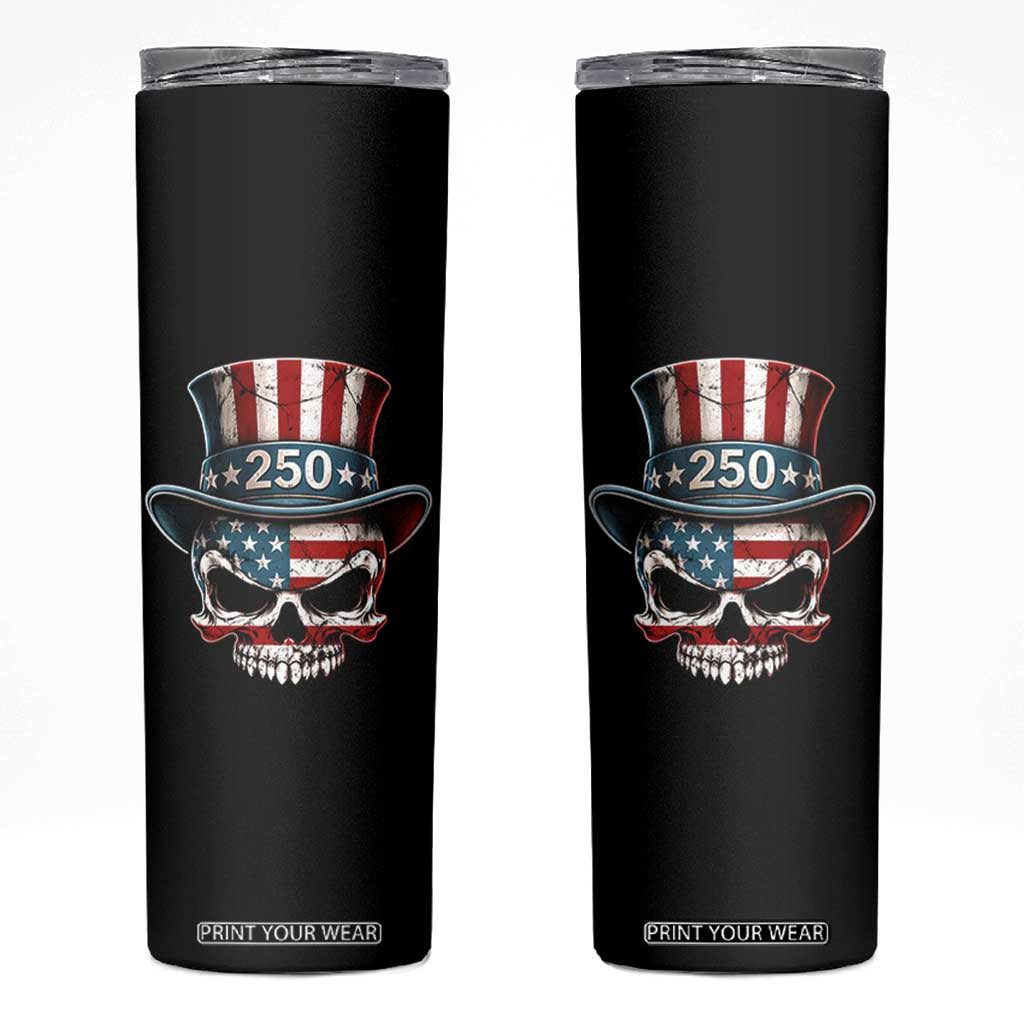 American Flag Skull Patriotic Pride Skinny Tumbler USA 250 Anniversary TS12 Black Print Your Wear
