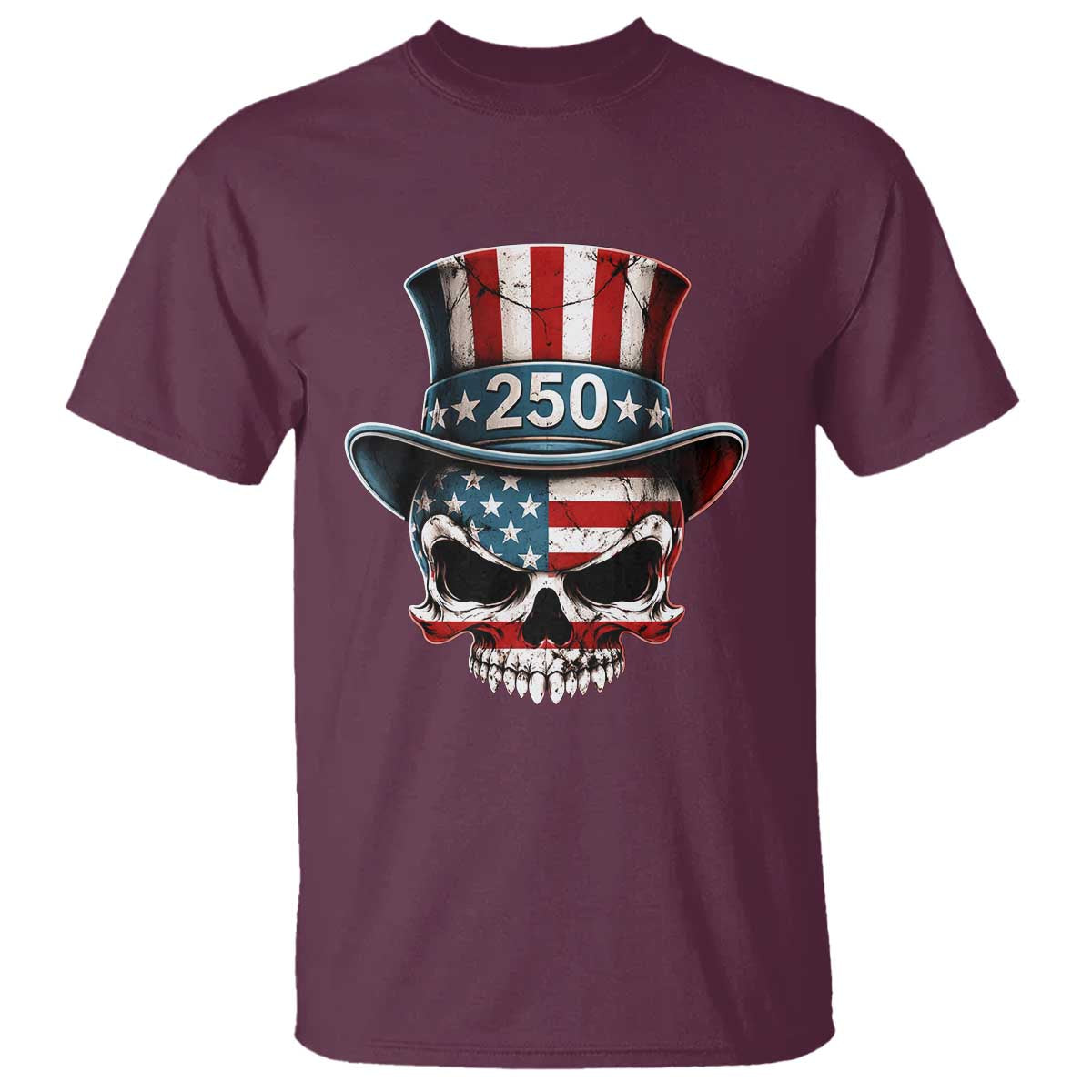 American Flag Skull Patriotic Pride T Shirt USA 250 Anniversary TS12 Maroon Print Your Wear