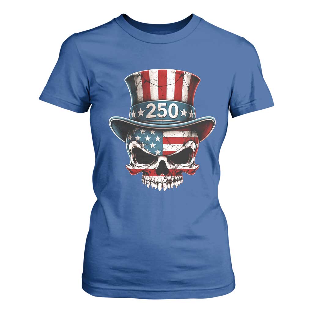 American Flag Skull Patriotic Pride T Shirt For Women USA 250 Anniversary TS12 Royal Blue Print Your Wear
