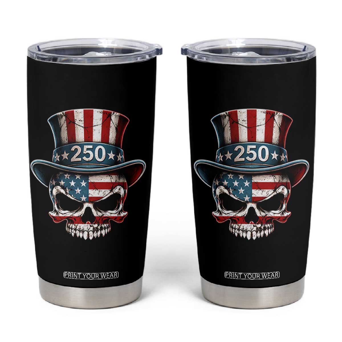 American Flag Skull Patriotic Pride Tumbler Cup USA 250 Anniversary TS12 Black Print Your Wear