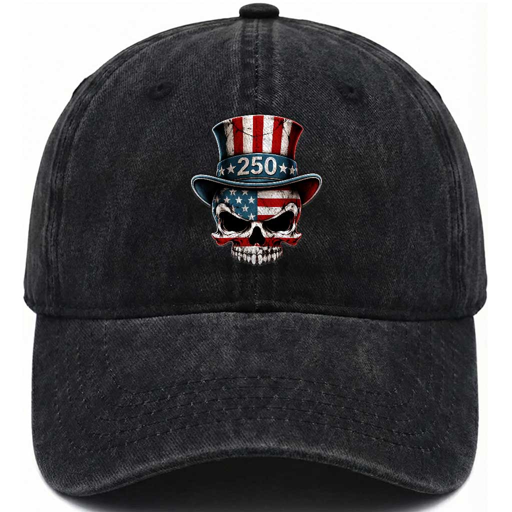 American Flag Skull Patriotic Pride Washed Cotton Baseball Cap USA 250 Anniversary TS12 Washed Cap Universal Fit Black Print Your Wear