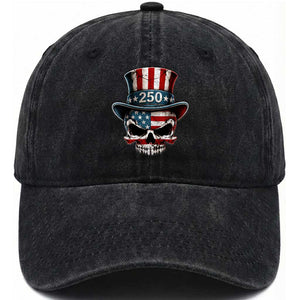 American Flag Skull Patriotic Pride Washed Cotton Baseball Cap USA 250 Anniversary TS12 Washed Cap Universal Fit Black Print Your Wear