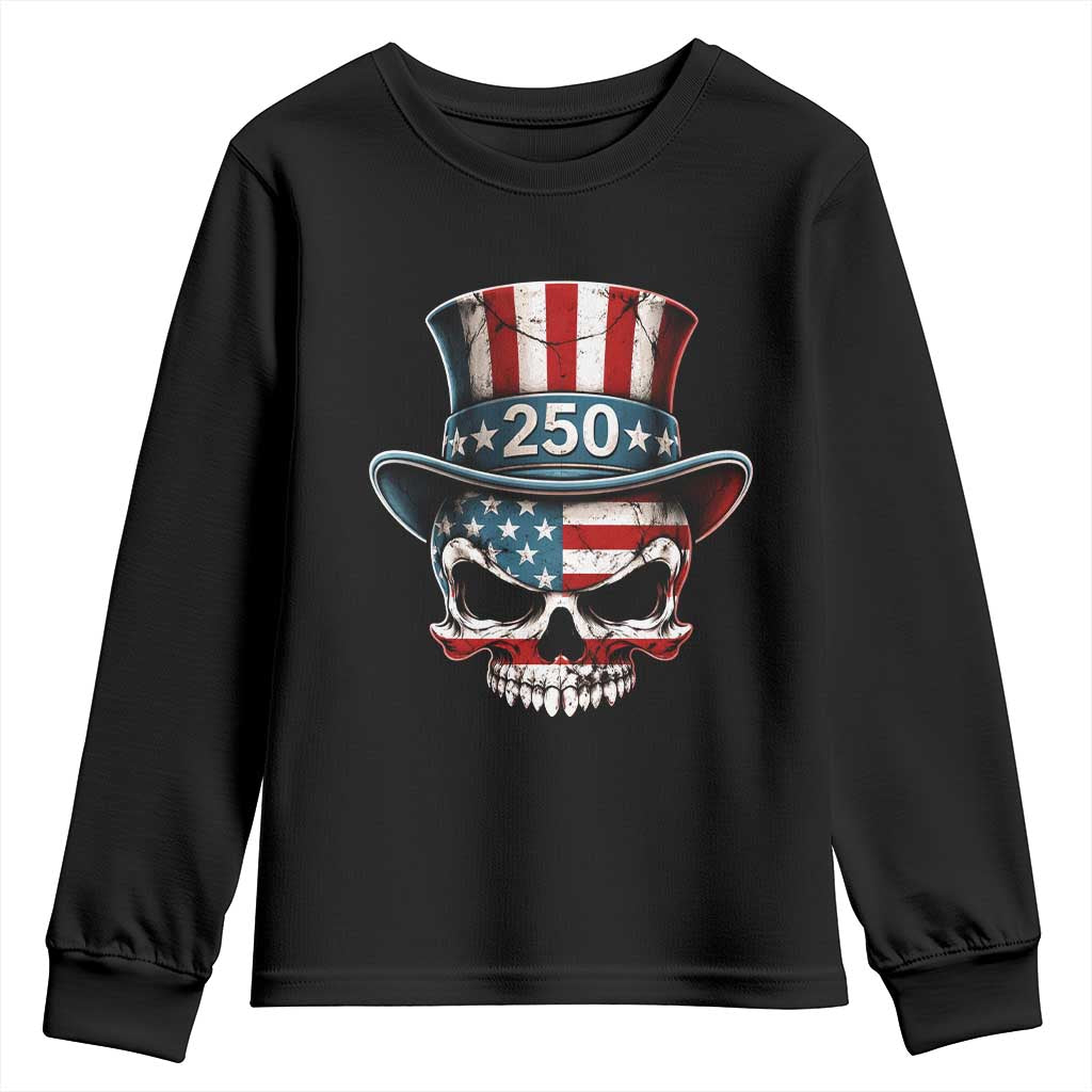 American Flag Skull Patriotic Pride Youth Sweatshirt USA 250 Anniversary TS12 Black Print Your Wear