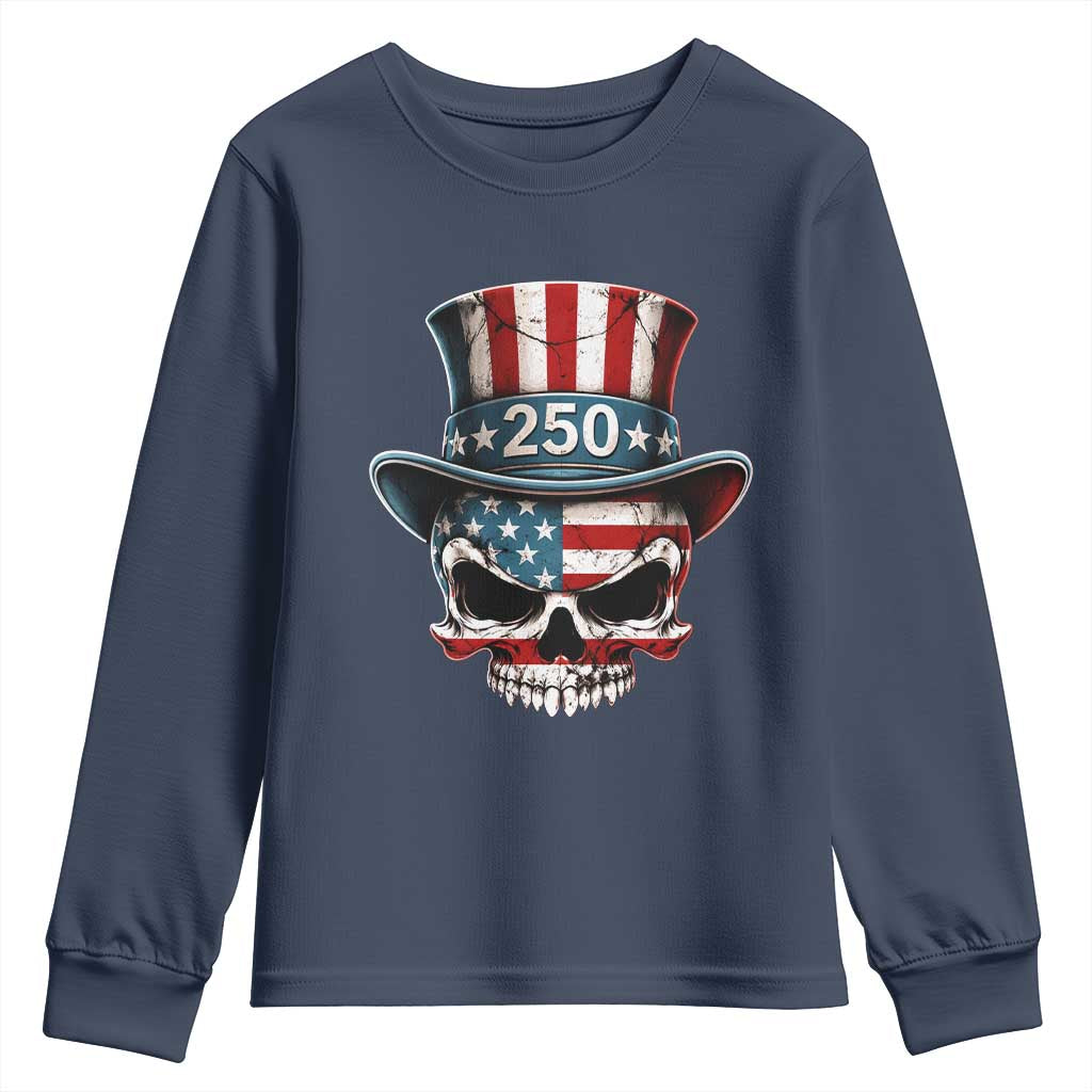 American Flag Skull Patriotic Pride Youth Sweatshirt USA 250 Anniversary TS12 Navy Print Your Wear