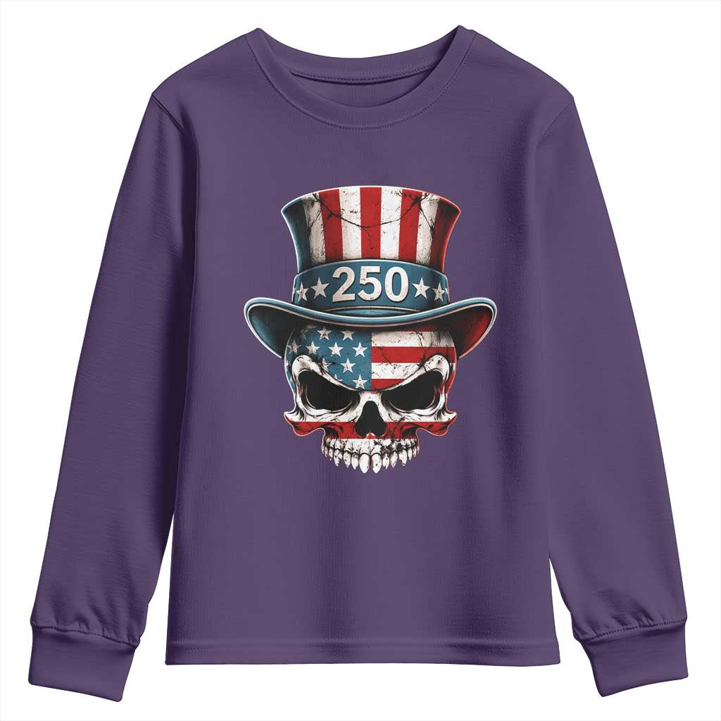 American Flag Skull Patriotic Pride Youth Sweatshirt USA 250 Anniversary TS12 Purple Print Your Wear