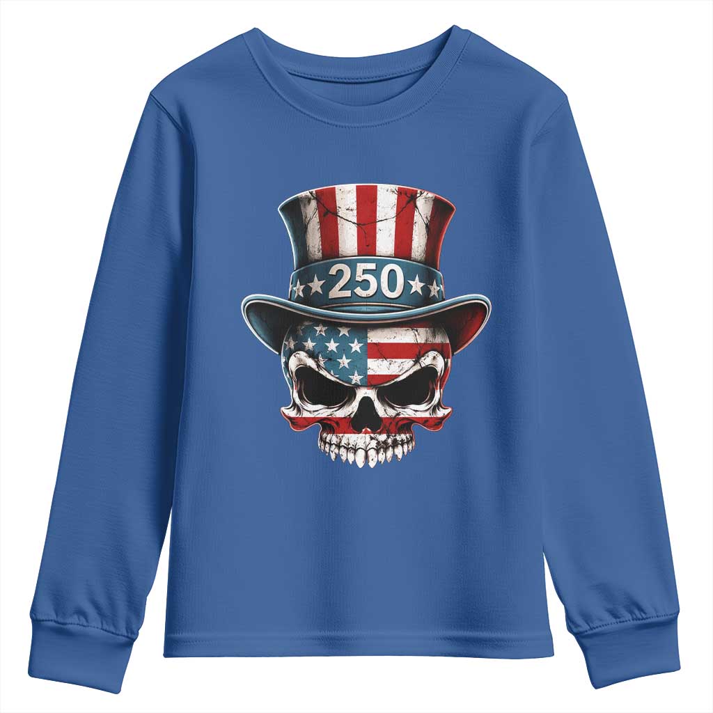 American Flag Skull Patriotic Pride Youth Sweatshirt USA 250 Anniversary TS12 Royal Blue Print Your Wear