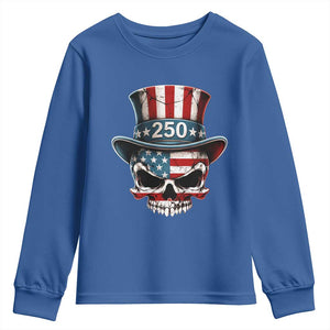 American Flag Skull Patriotic Pride Youth Sweatshirt USA 250 Anniversary TS12 Royal Blue Print Your Wear