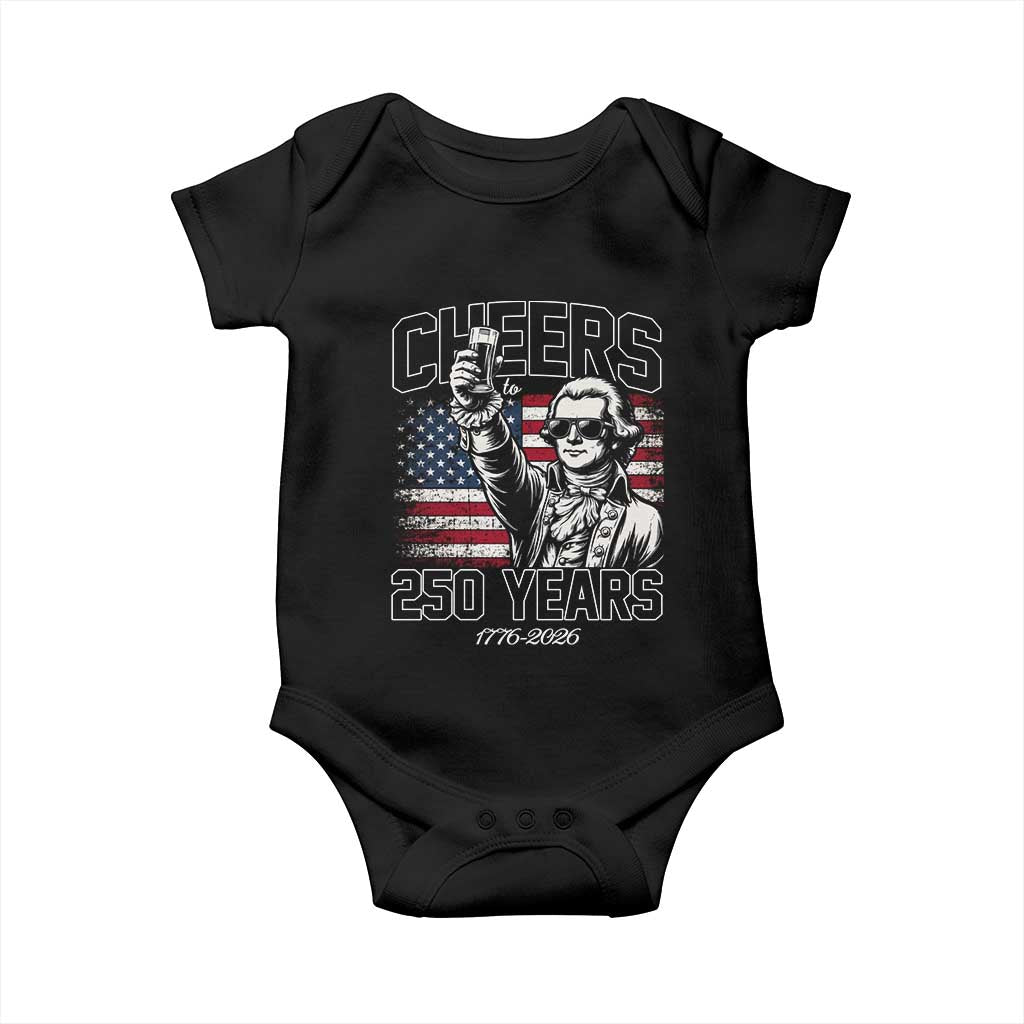 Patriotic Thomas Jefferson Baby Onesie Cheers To 250 Years TS12 Black Print Your Wear