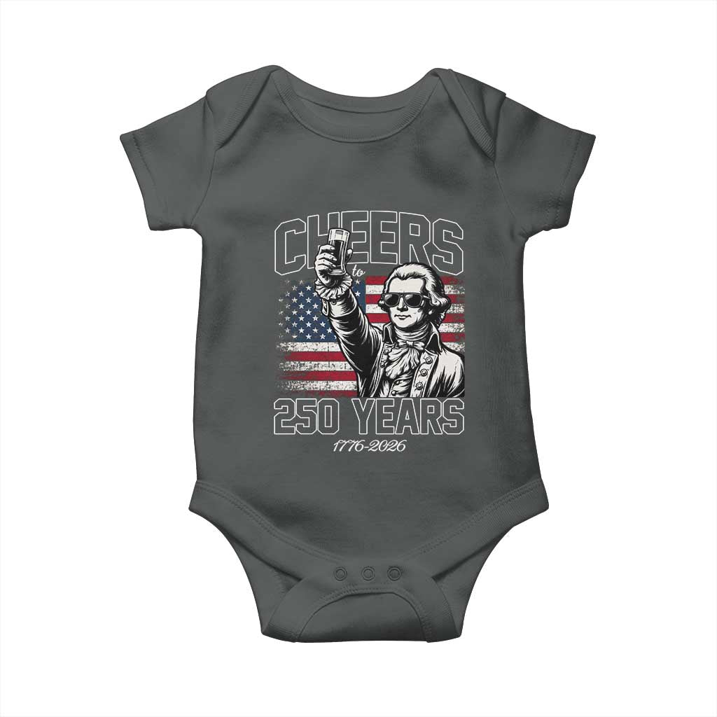 Patriotic Thomas Jefferson Baby Onesie Cheers To 250 Years TS12 Dark Heather Print Your Wear