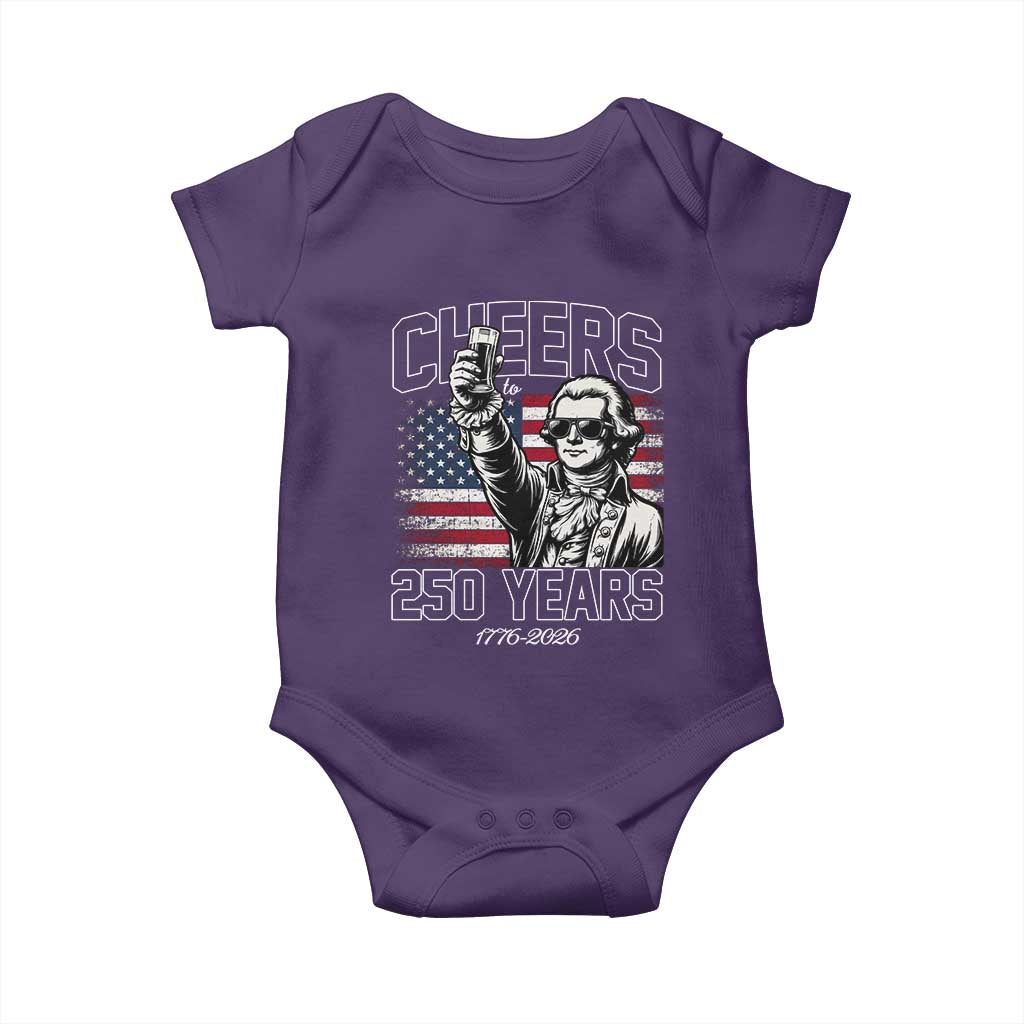 Patriotic Thomas Jefferson Baby Onesie Cheers To 250 Years TS12 Purple Print Your Wear