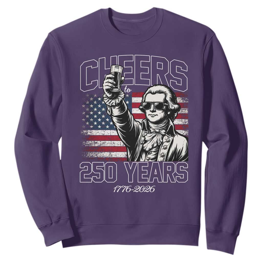 Patriotic Thomas Jefferson Sweatshirt Cheers To 250 Years TS12 Purple Print Your Wear