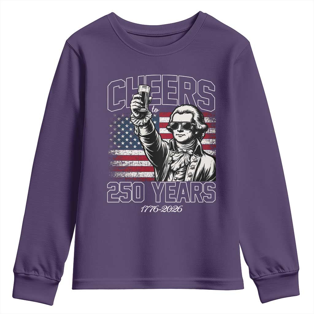 Patriotic Thomas Jefferson Youth Sweatshirt Cheers To 250 Years TS12 Purple Print Your Wear