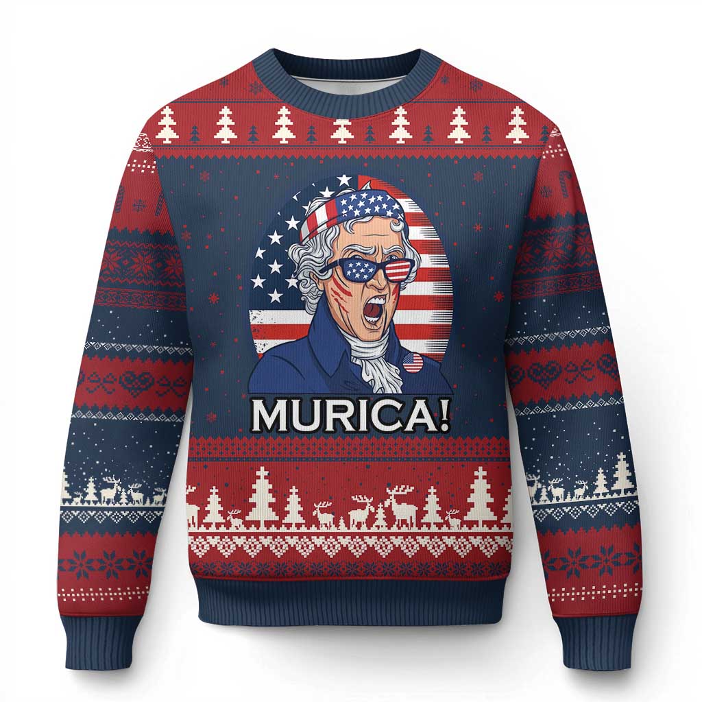 Funny Murica Thomas Jefferson Ugly Christmas Sweater Founding Father Gift TS12 Navy Red Print Your Wear